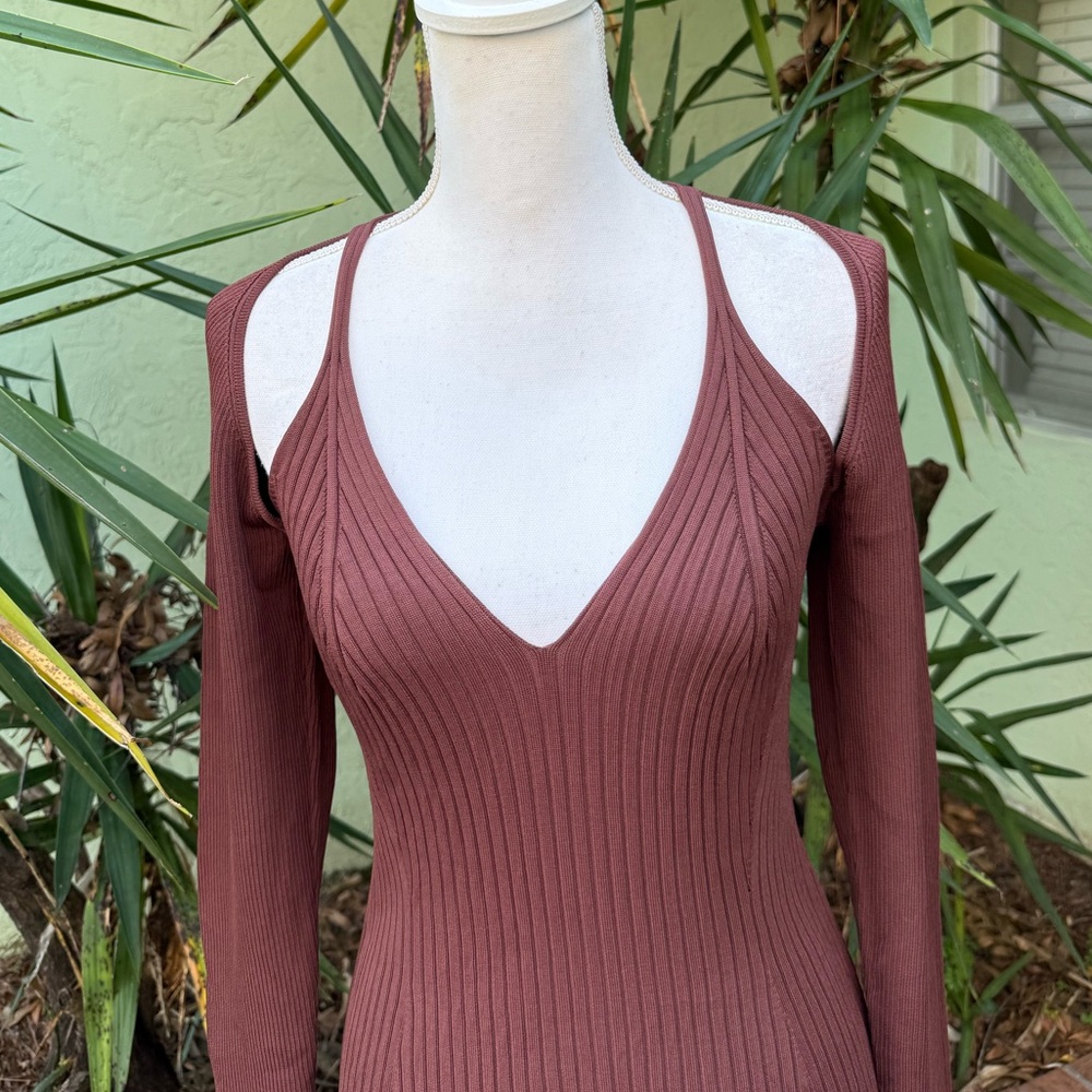 ASTR The Label Brown Abella Arm Warmers Midi Dress